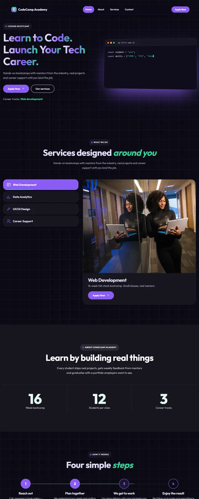 CodeCamp Academy – Coding Bootcamp sample website