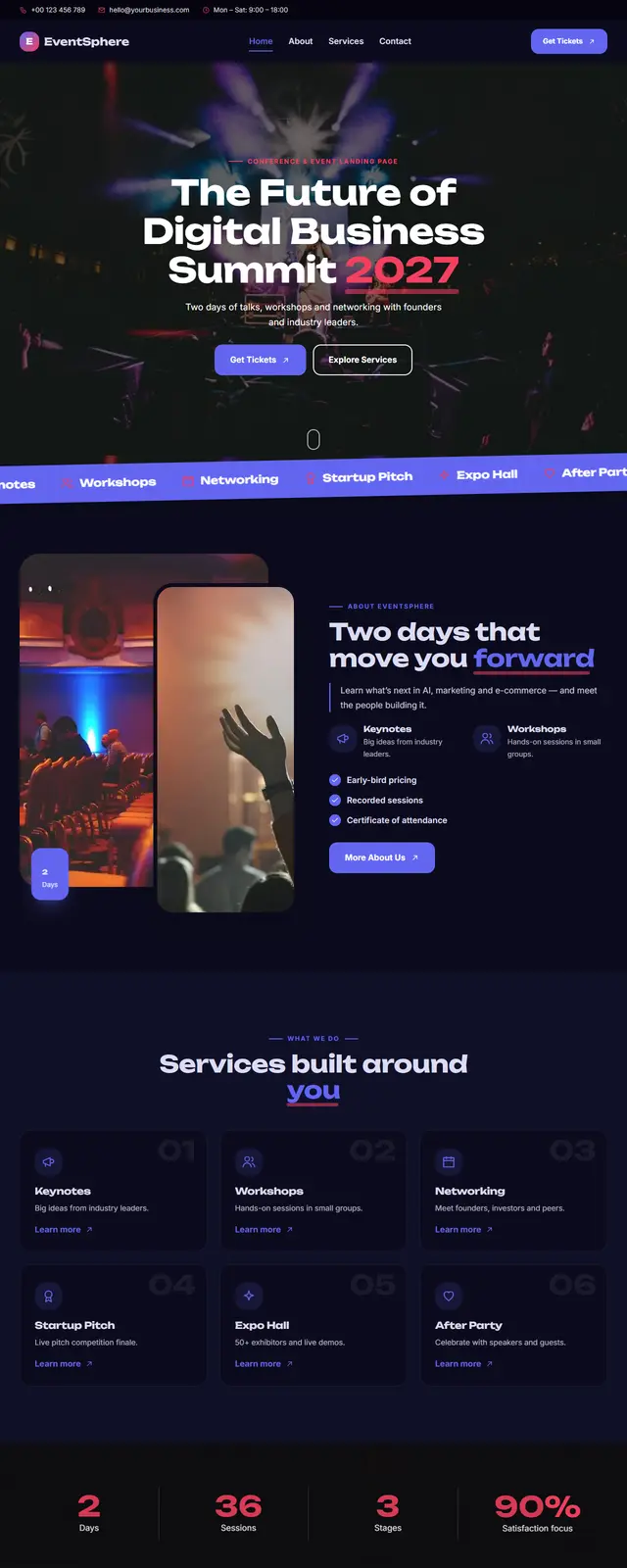EventSphere – Conference & Event Landing Page sample website