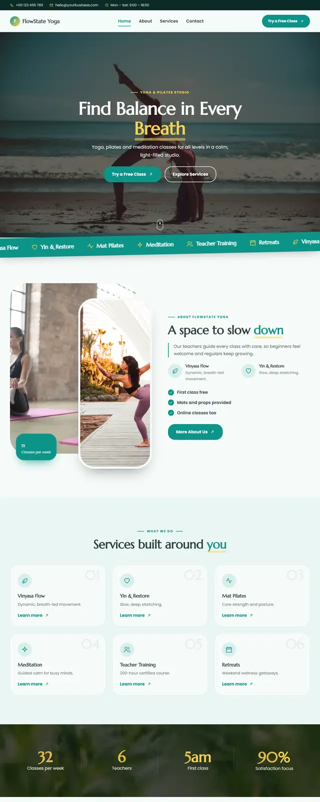 FlowState Yoga – Yoga & Pilates Studio sample website