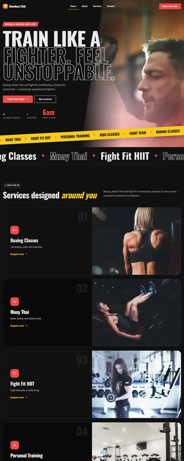 Knockout Club – Boxing & Martial Arts Gym sample website