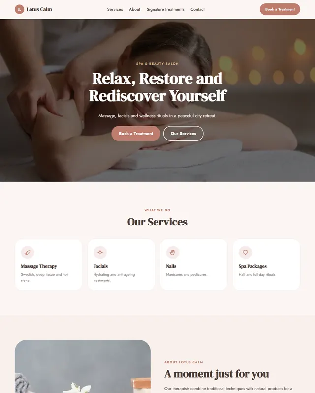 Lotus Calm – Spa & Beauty Salon sample website