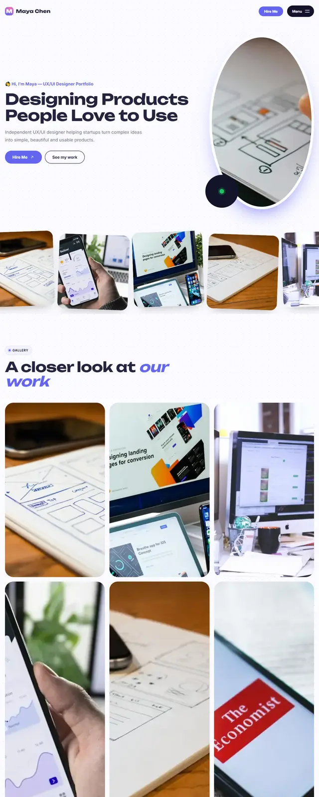 Maya Chen – UX/UI Designer Portfolio sample website