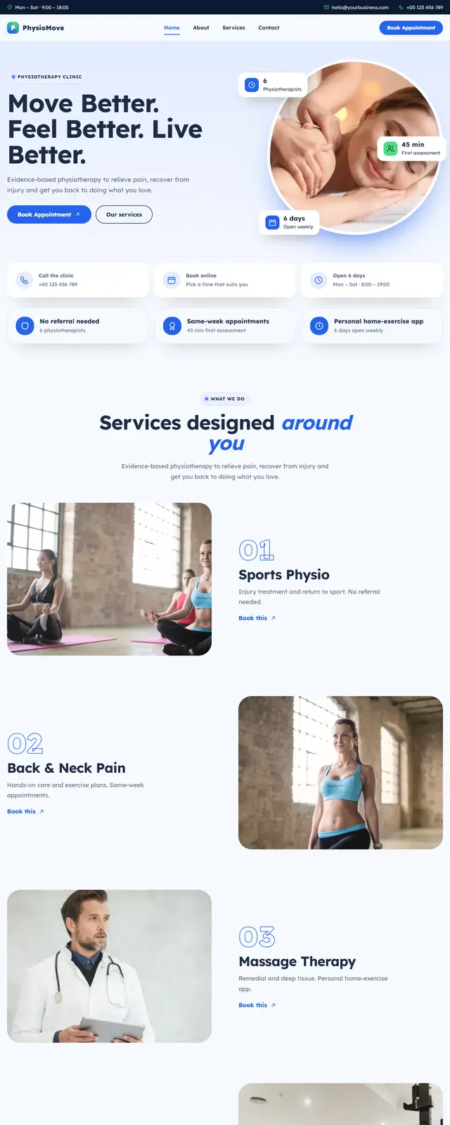 PhysioMove – Physiotherapy Clinic sample website