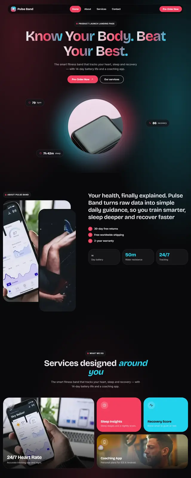 Pulse Band – Product Launch Landing Page sample website