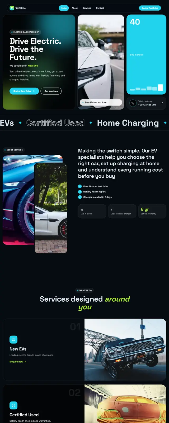 VoltRide – Electric Car Dealership sample website