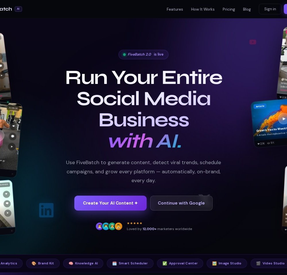 FiveBatch AI marketing platform screenshot